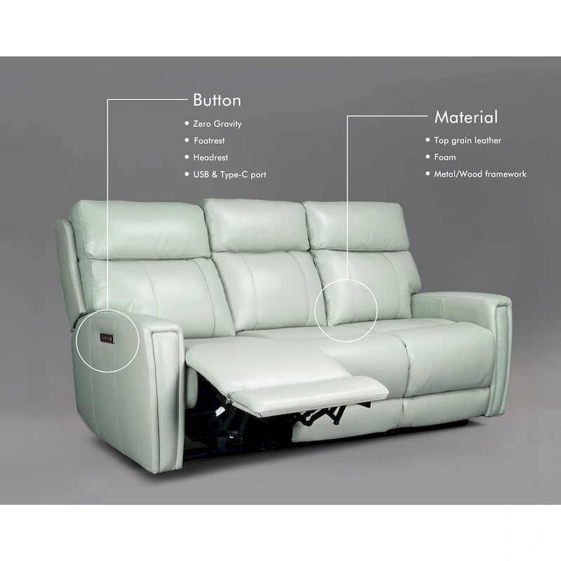 81.5 Genuine Leather Zero Gravity Power Recliner Sofa with Power Headrest, USB&USB-C Port