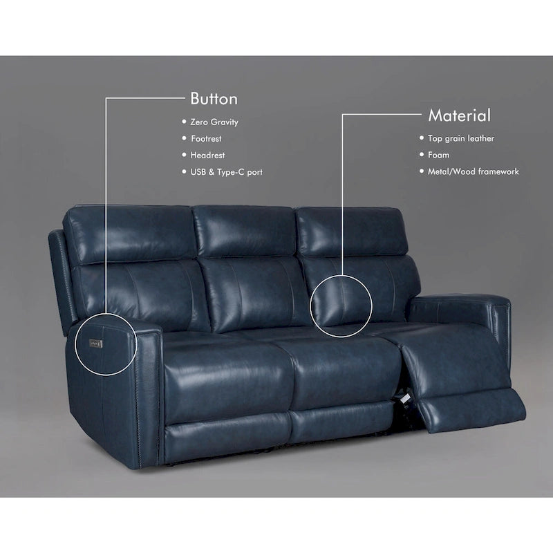 81.5 Genuine Leather Zero Gravity Power Recliner Sofa with Power Headrest, USB&USB-C Port