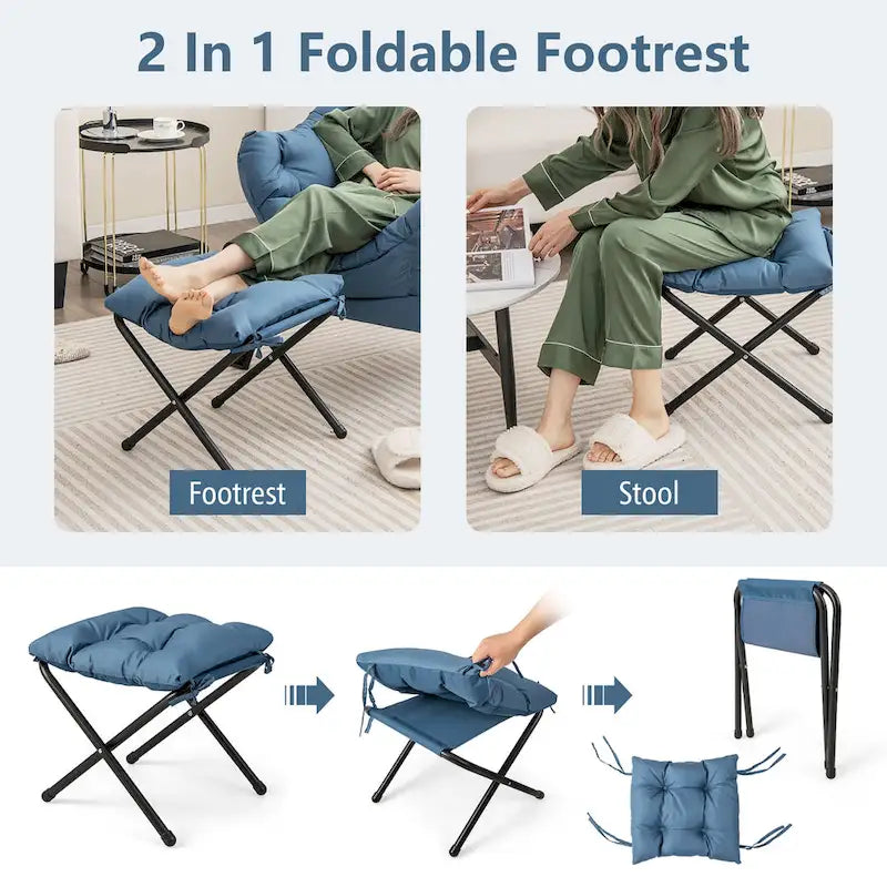 Gymax Lazy Sofa Chair Accent Leisure Armchair with Folding Footrest &