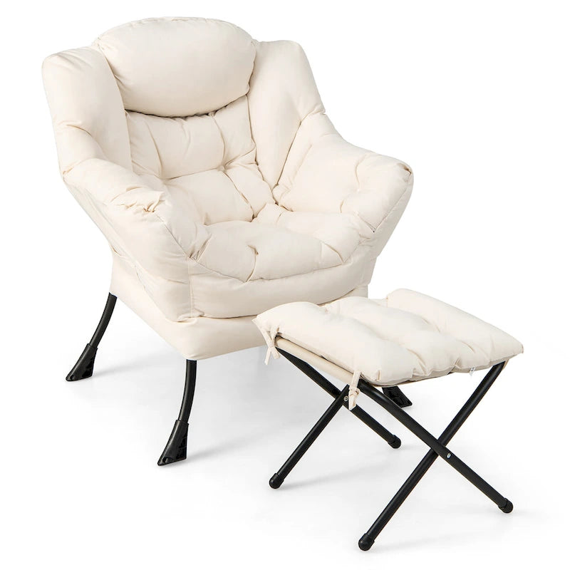 Gymax Lazy Sofa Chair Accent Leisure Armchair with Folding Footrest &