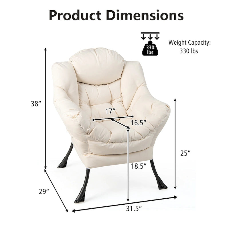 Gymax Lazy Sofa Chair Accent Leisure Armchair with Folding Footrest &