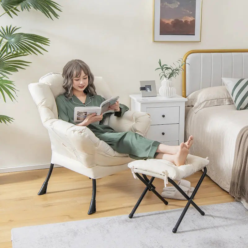 Gymax Lazy Sofa Chair Accent Leisure Armchair with Folding Footrest &