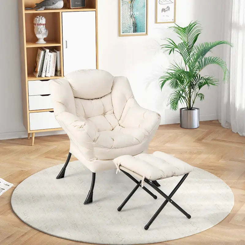 Gymax Lazy Sofa Chair Accent Leisure Armchair with Folding Footrest &