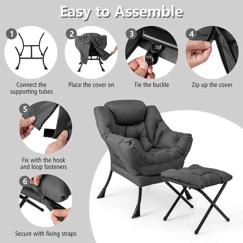 Gymax Lazy Sofa Chair Accent Leisure Armchair with Folding Footrest &