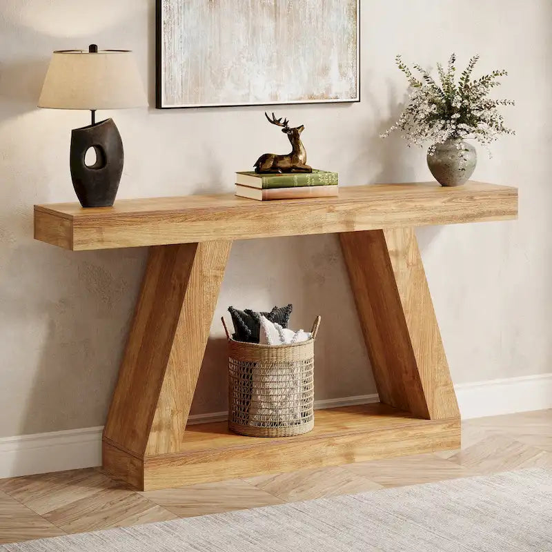 55 Inches Farmhouse Wood Console Sofa Table with Storage - 11.81 D x 55.12 W x 31.5 H