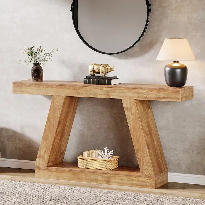 55 Inches Farmhouse Wood Console Sofa Table with Storage - 11.81 D x 55.12 W x 31.5 H