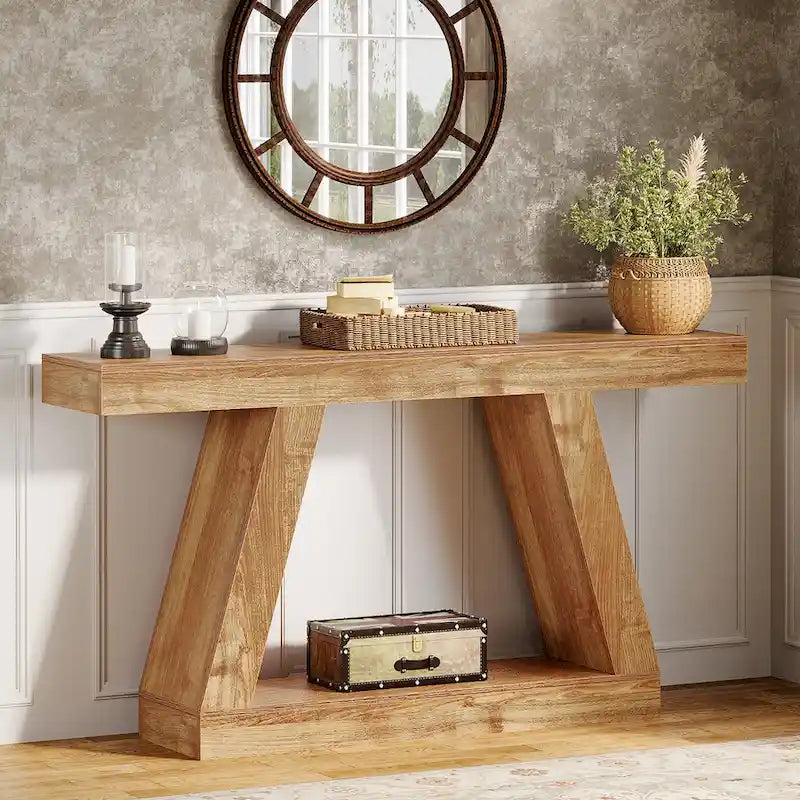 55 Inches Farmhouse Wood Console Sofa Table with Storage - 11.81 D x 55.12 W x 31.5 H