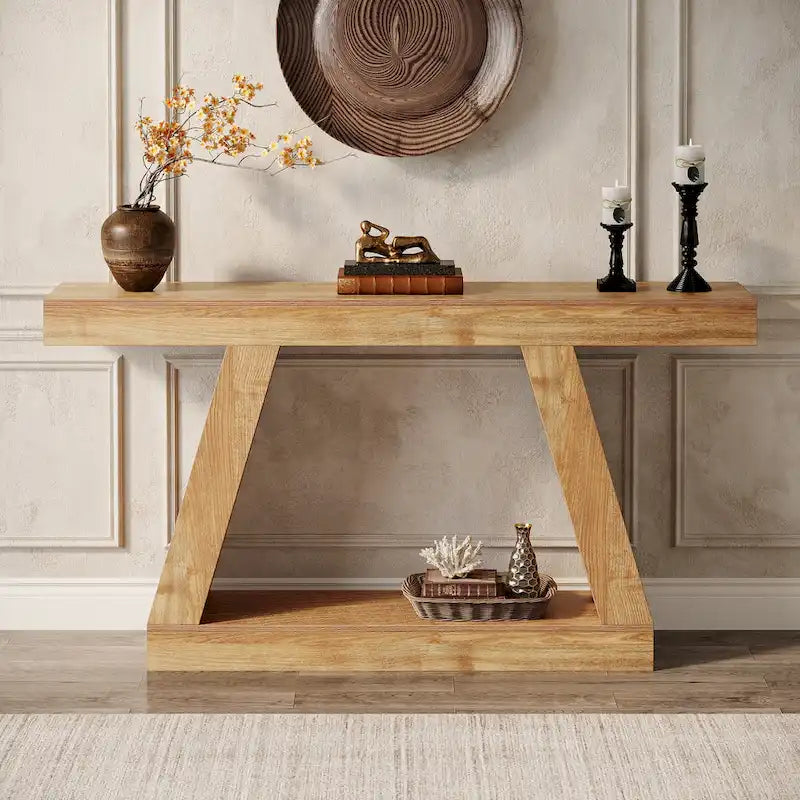 55 Inches Farmhouse Wood Console Sofa Table with Storage - 11.81 D x 55.12 W x 31.5 H