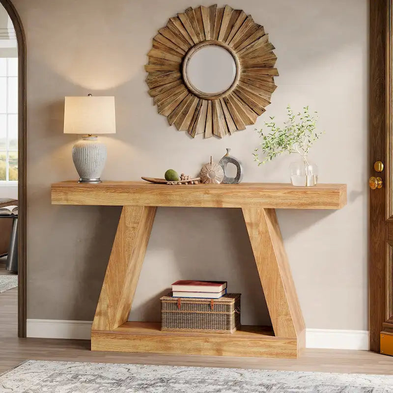 55 Inches Farmhouse Wood Console Sofa Table with Storage - 11.81 D x 55.12 W x 31.5 H