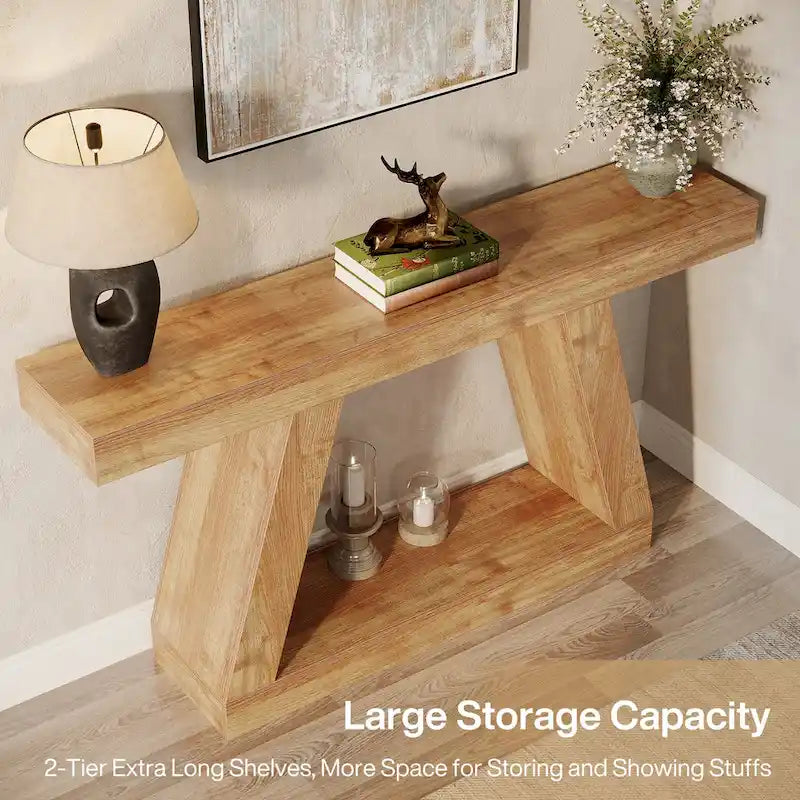55 Inches Farmhouse Wood Console Sofa Table with Storage - 11.81 D x 55.12 W x 31.5 H