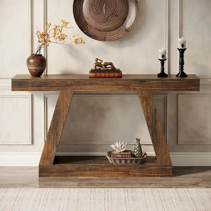 55 Inches Farmhouse Wood Console Sofa Table with Storage - 11.81 D x 55.12 W x 31.5 H