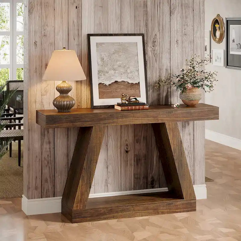 55 Inches Farmhouse Wood Console Sofa Table with Storage - 11.81 D x 55.12 W x 31.5 H