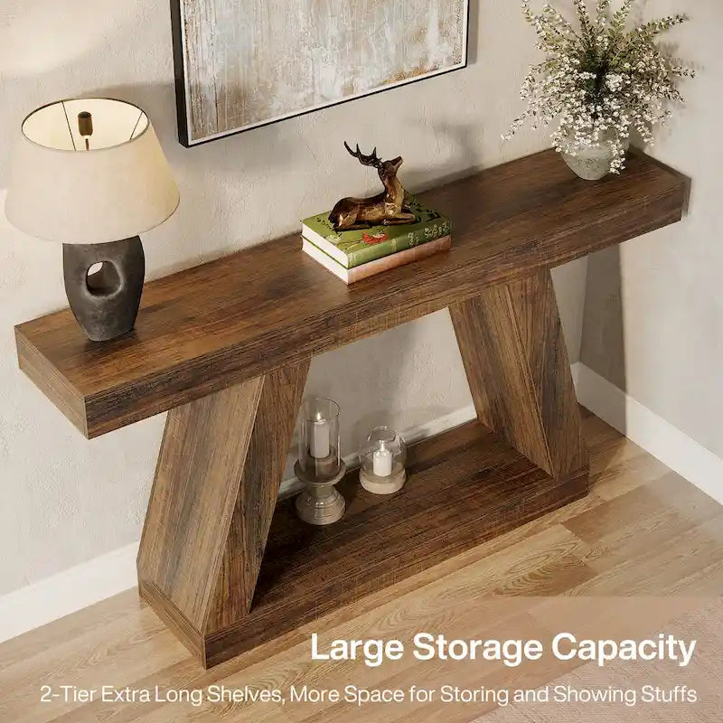 55 Inches Farmhouse Wood Console Sofa Table with Storage - 11.81 D x 55.12 W x 31.5 H