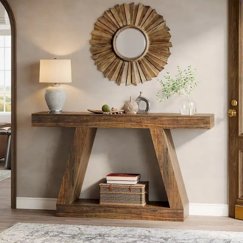 55 Inches Farmhouse Wood Console Sofa Table with Storage - 11.81 D x 55.12 W x 31.5 H
