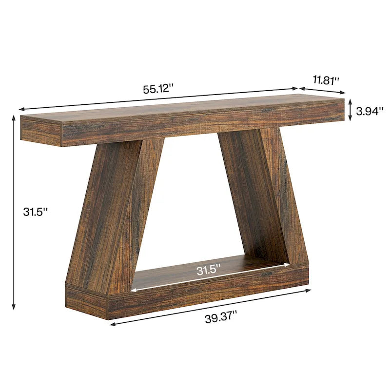 55 Inches Farmhouse Wood Console Sofa Table with Storage - 11.81 D x 55.12 W x 31.5 H