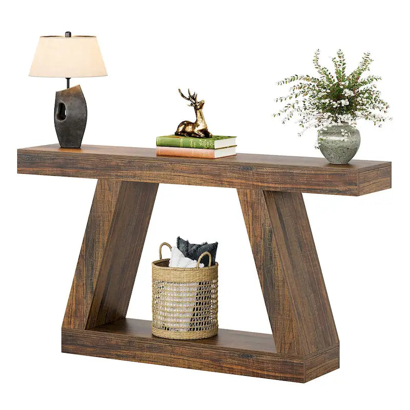 55 Inches Farmhouse Wood Console Sofa Table with Storage - 11.81 D x 55.12 W x 31.5 H