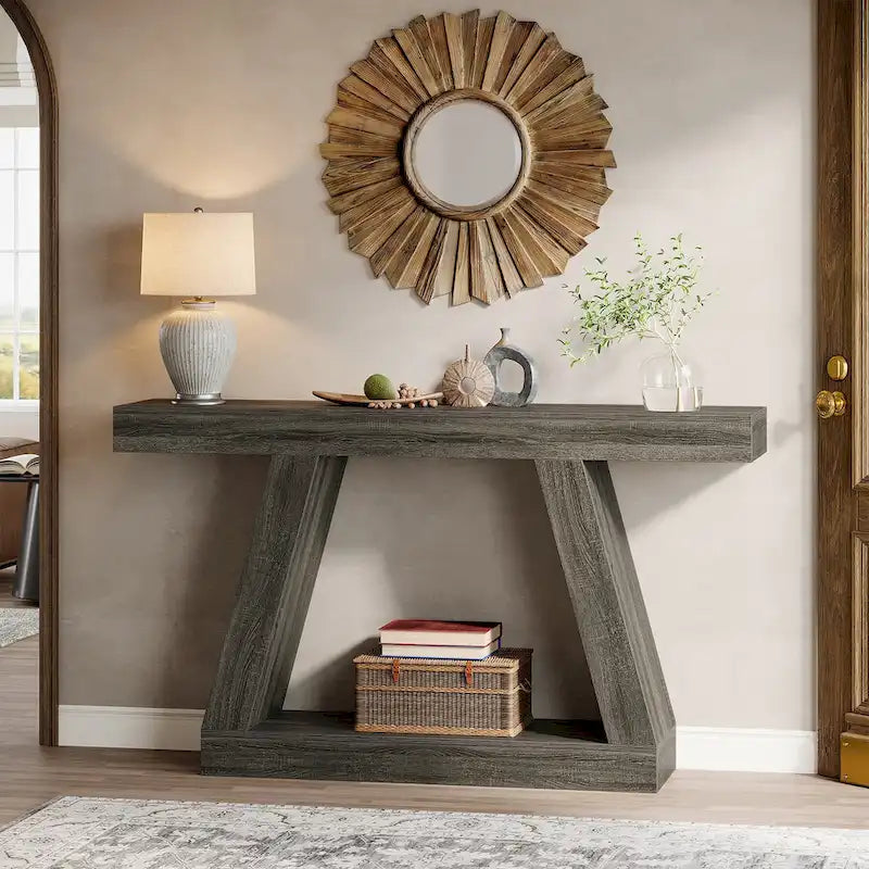 55 Inches Farmhouse Wood Console Sofa Table with Storage - 11.81 D x 55.12 W x 31.5 H