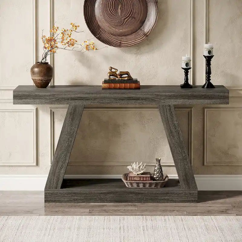 55 Inches Farmhouse Wood Console Sofa Table with Storage - 11.81 D x 55.12 W x 31.5 H