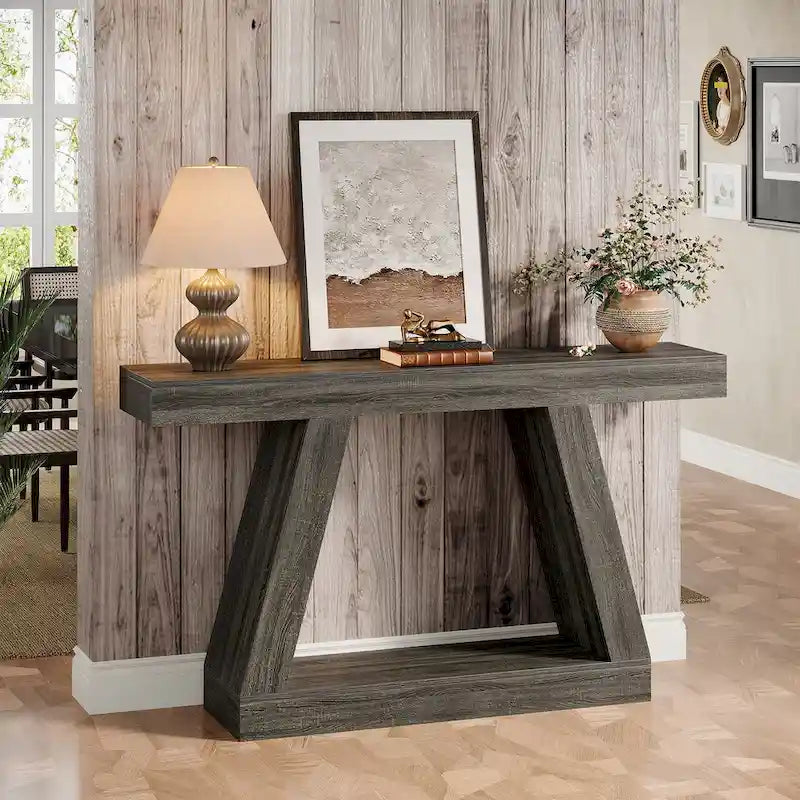 55 Inches Farmhouse Wood Console Sofa Table with Storage - 11.81 D x 55.12 W x 31.5 H