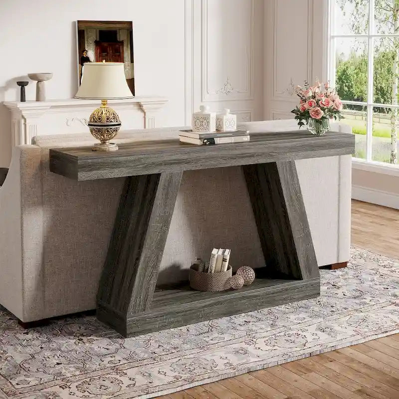 55 Inches Farmhouse Wood Console Sofa Table with Storage - 11.81 D x 55.12 W x 31.5 H
