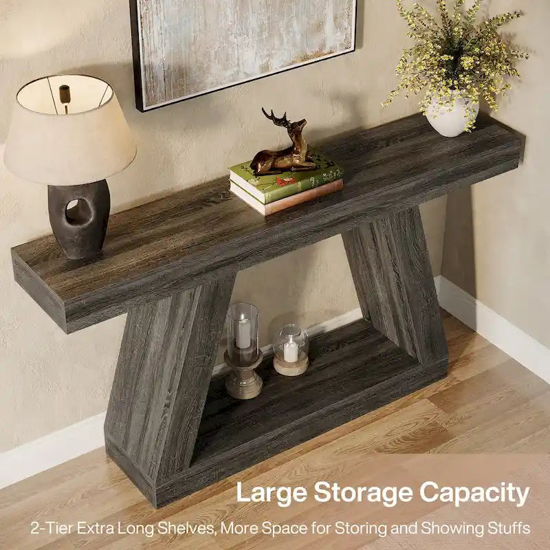 55 Inches Farmhouse Wood Console Sofa Table with Storage - 11.81 D x 55.12 W x 31.5 H