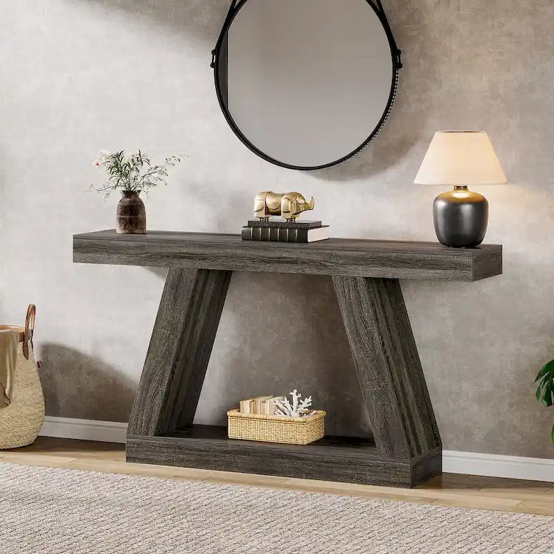 55 Inches Farmhouse Wood Console Sofa Table with Storage - 11.81 D x 55.12 W x 31.5 H