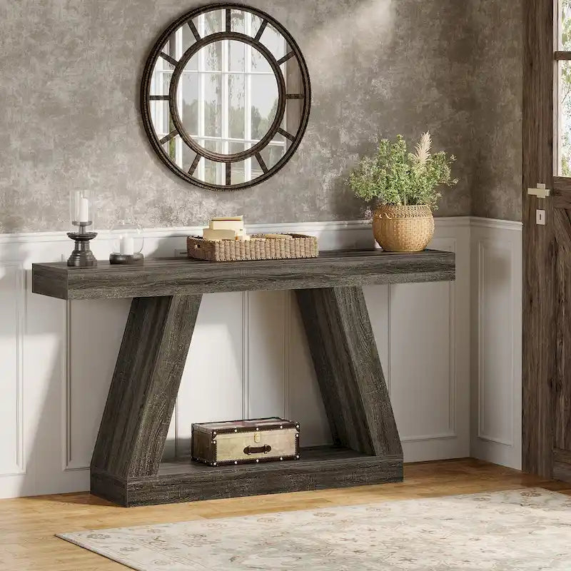 55 Inches Farmhouse Wood Console Sofa Table with Storage - 11.81 D x 55.12 W x 31.5 H