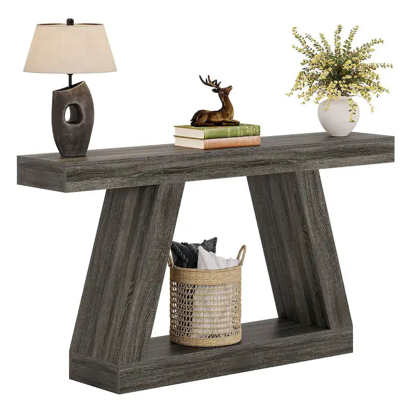 55 Inches Farmhouse Wood Console Sofa Table with Storage - 11.81 D x 55.12 W x 31.5 H