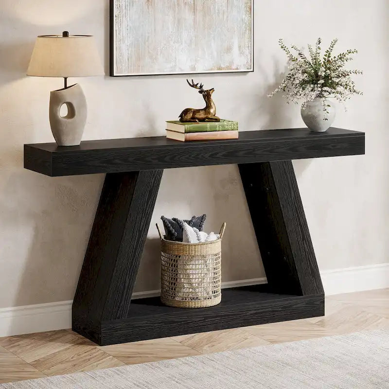 55 Inches Farmhouse Wood Console Sofa Table with Storage - 11.81 D x 55.12 W x 31.5 H