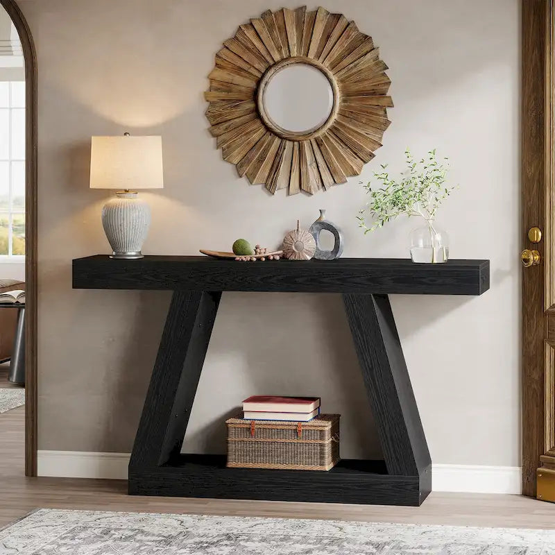 55 Inches Farmhouse Wood Console Sofa Table with Storage - 11.81 D x 55.12 W x 31.5 H