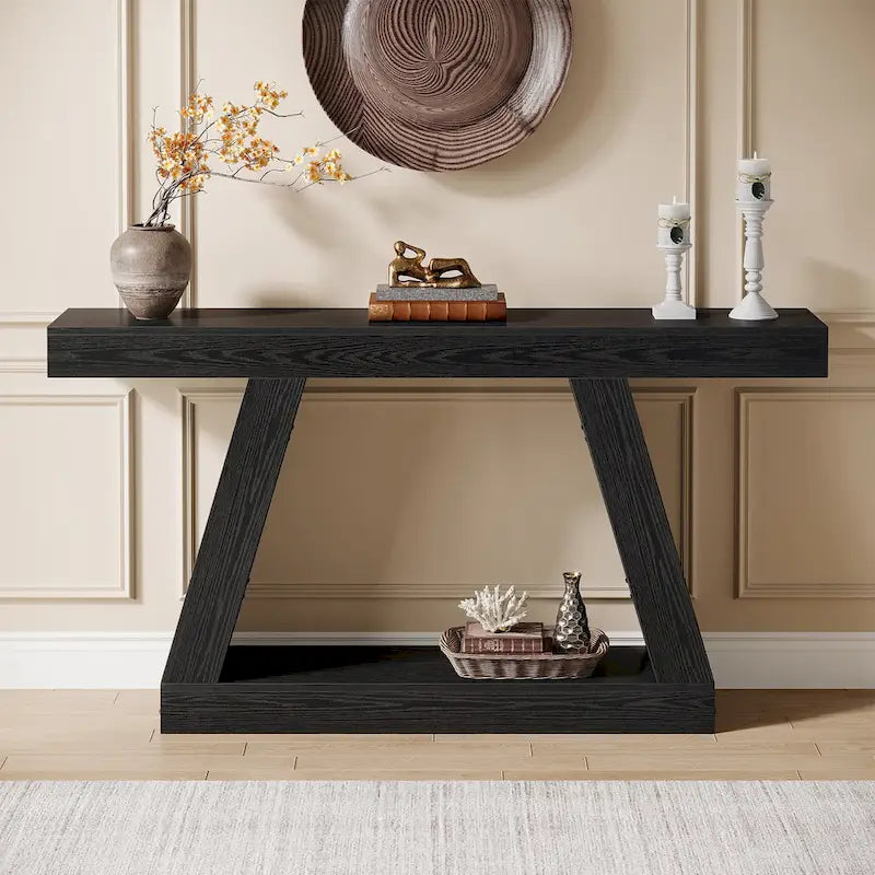 55 Inches Farmhouse Wood Console Sofa Table with Storage - 11.81 D x 55.12 W x 31.5 H