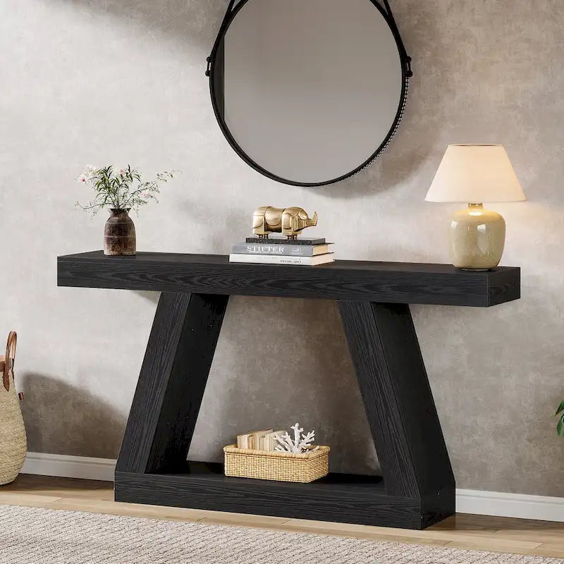 55 Inches Farmhouse Wood Console Sofa Table with Storage - 11.81 D x 55.12 W x 31.5 H