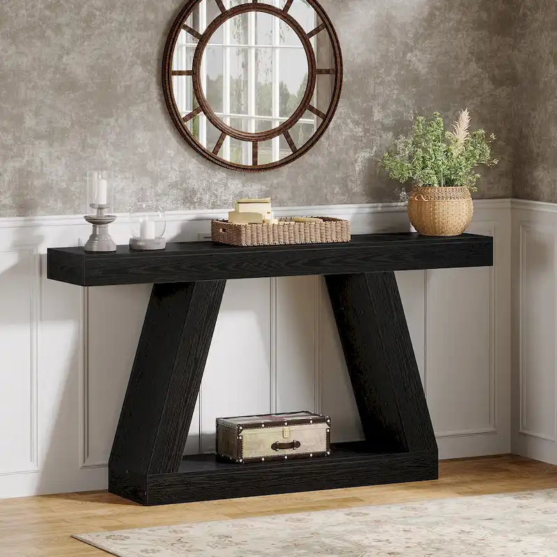 55 Inches Farmhouse Wood Console Sofa Table with Storage - 11.81 D x 55.12 W x 31.5 H