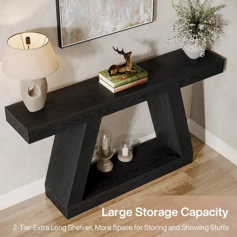 55 Inches Farmhouse Wood Console Sofa Table with Storage - 11.81 D x 55.12 W x 31.5 H