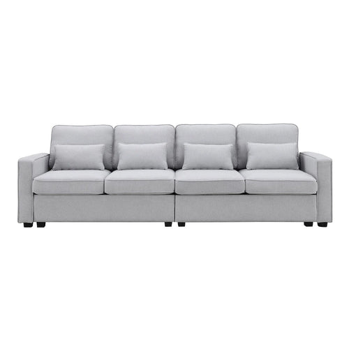 104" 4-Seater Modern Linen Fabric Sofa with Armrest Pockets and 4 Pillows