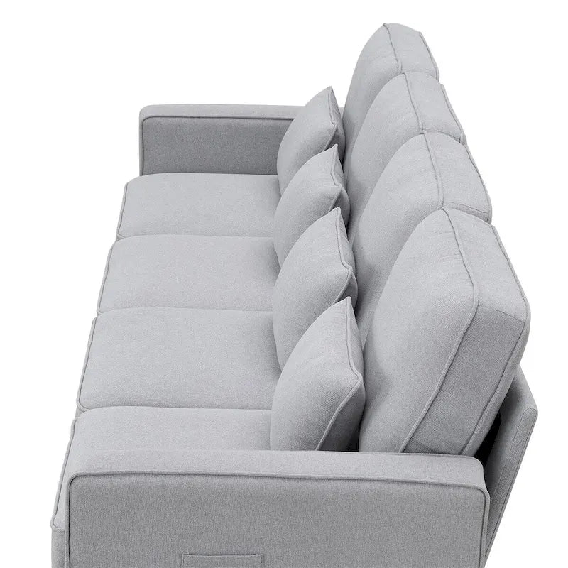 Merax 104 4-Seater Modern Linen Fabric Sofa with Armrest Pockets and 4 Pillows,Minimalist Style Couch
