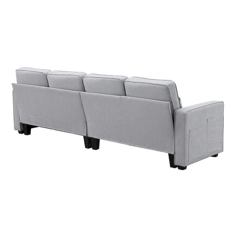 Merax 104 4-Seater Modern Linen Fabric Sofa with Armrest Pockets and 4 Pillows,Minimalist Style Couch