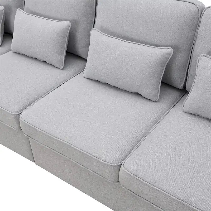Merax 104 4-Seater Modern Linen Fabric Sofa with Armrest Pockets and 4 Pillows,Minimalist Style Couch
