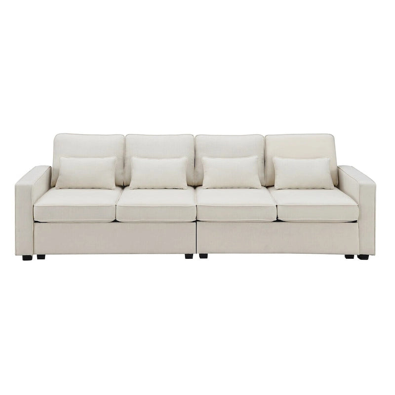 Merax 104 4-Seater Modern Linen Fabric Sofa with Armrest Pockets and 4 Pillows,Minimalist Style Couch