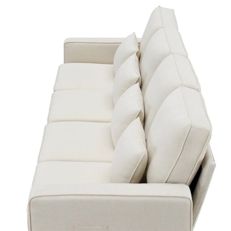 Merax 104 4-Seater Modern Linen Fabric Sofa with Armrest Pockets and 4 Pillows,Minimalist Style Couch