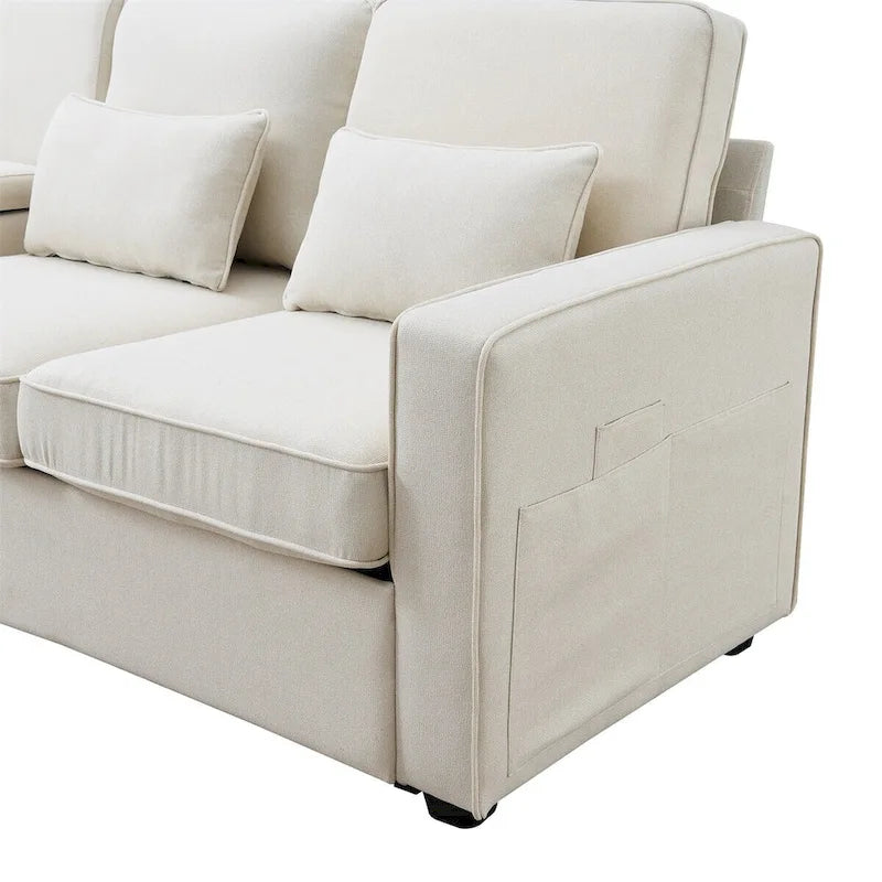 Merax 104 4-Seater Modern Linen Fabric Sofa with Armrest Pockets and 4 Pillows,Minimalist Style Couch
