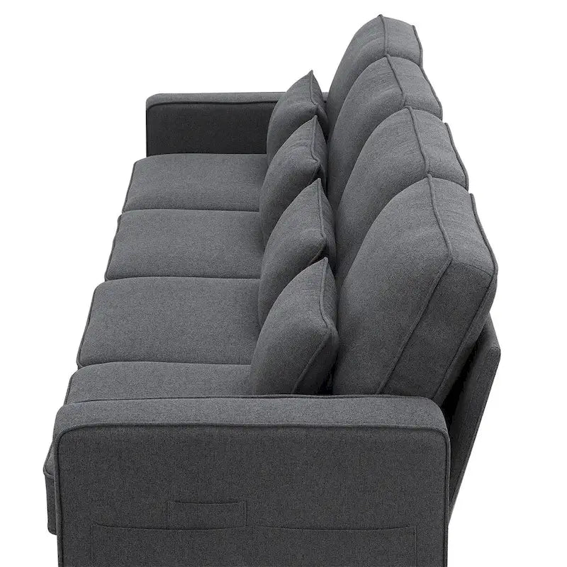 Merax 104 4-Seater Modern Linen Fabric Sofa with Armrest Pockets and 4 Pillows,Minimalist Style Couch