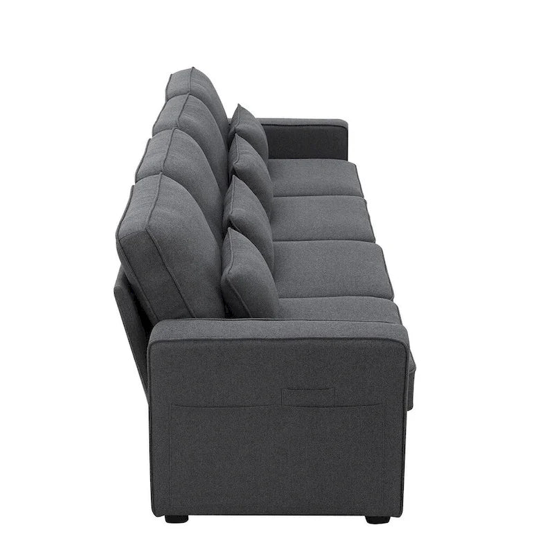 Merax 104 4-Seater Modern Linen Fabric Sofa with Armrest Pockets and 4 Pillows,Minimalist Style Couch