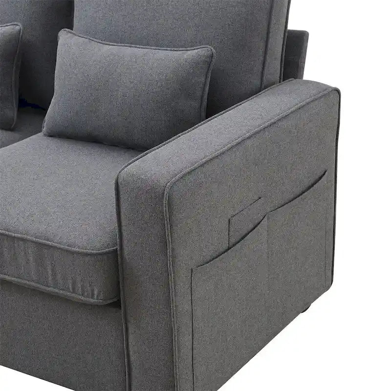 Merax 104 4-Seater Modern Linen Fabric Sofa with Armrest Pockets and 4 Pillows,Minimalist Style Couch