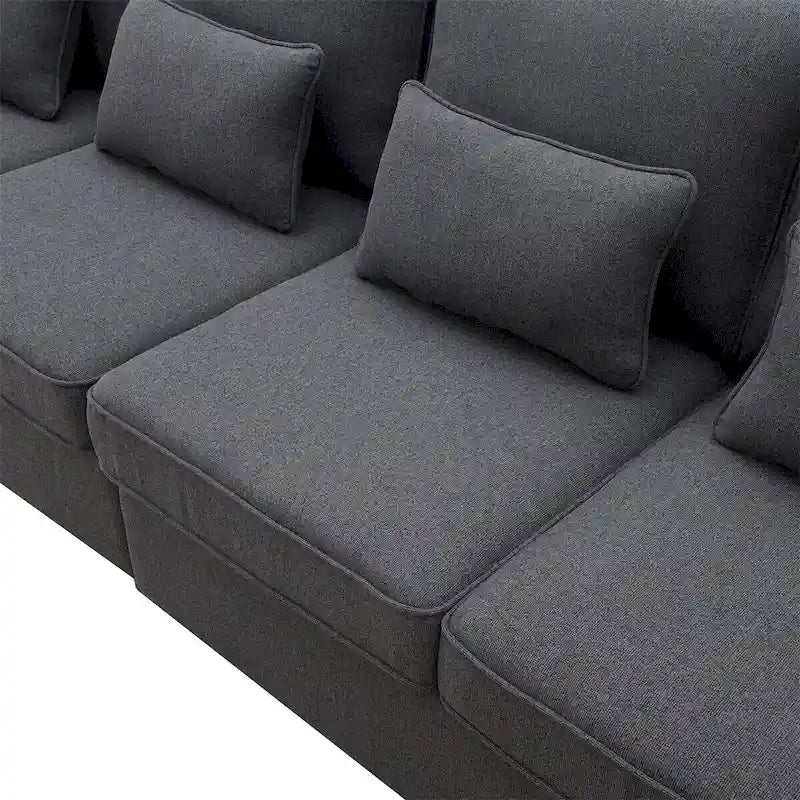 Merax 104 4-Seater Modern Linen Fabric Sofa with Armrest Pockets and 4 Pillows,Minimalist Style Couch