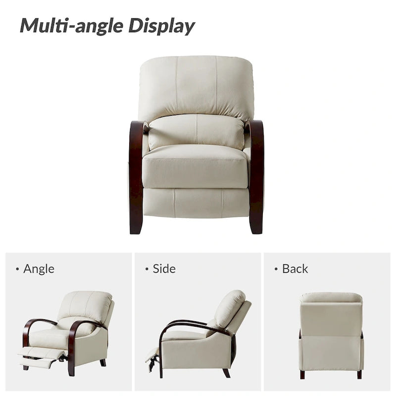 Alex Mid-century Modern Cigar Genuine Leather Manual Recliner with Wooden Curved Arms, Set of 2