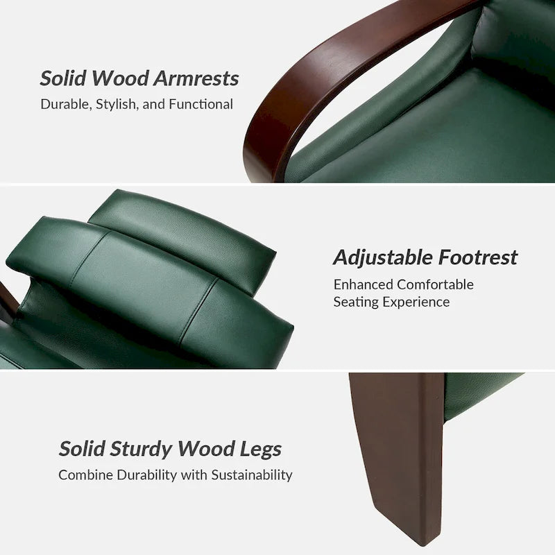 Alex Mid-century Modern Cigar Genuine Leather Manual Recliner with Wooden Curved Arms, Set of 2
