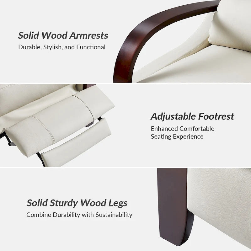 Alex Mid-century Modern Cigar Genuine Leather Manual Recliner with Wooden Curved Arms, Set of 2