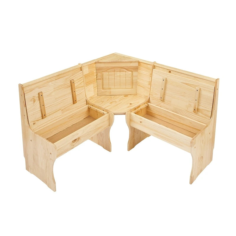 MUSEHOMEINC Traditional Style 3 Piece Solid Wood Breakfast Nook Dining Table Set with Side Bench, Hidden Storage Nook Table Set