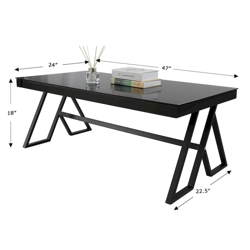 46 Tempered Glass Tabletop Metal Wrough Coffee Table Living Room